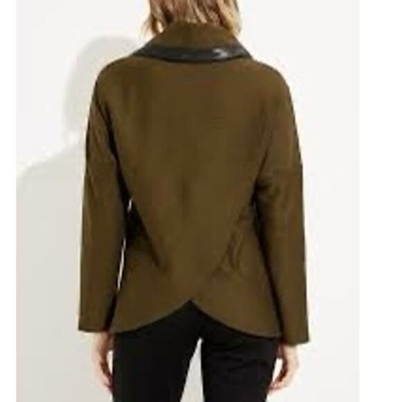 Joseph Ribkoff Olive/Black Cole Neckline Sweater Faux Leather Trim Womens Size 2 - Picture 4 of 9